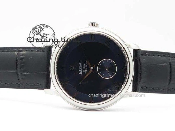 0311 De Ville MK 1:1 Best Edition SS Blue Dial On Black Leather Asian Seagull T1701 (Sec@6) Casual 8242